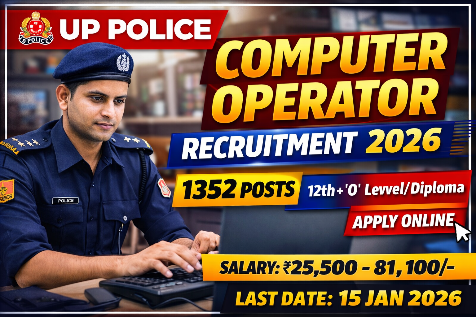 UP Police Computer Operator Grade-A Notification 2026 – Apply Online for 1352 Posts