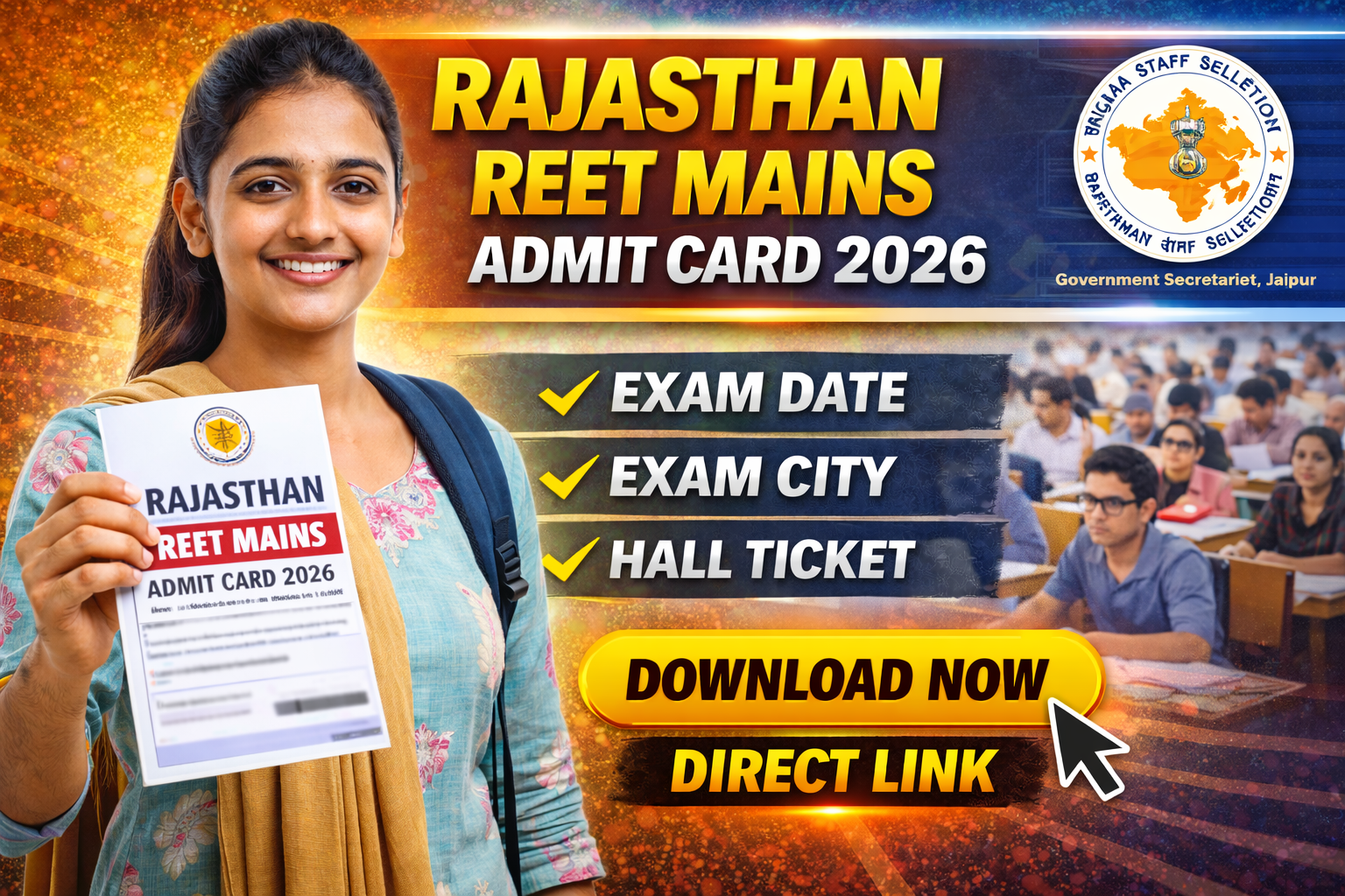 Rajasthan REET Mains Admit Card 2026 – Exam Date, Primary & Upper Teacher Hall Ticket Download